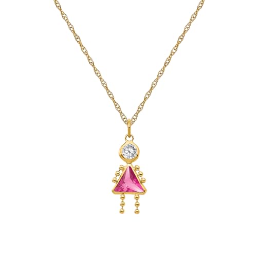 10K Yellow Gold January to December Month Birthstone Charm Pendant with Carded Cable Rope Chain Necklace 16