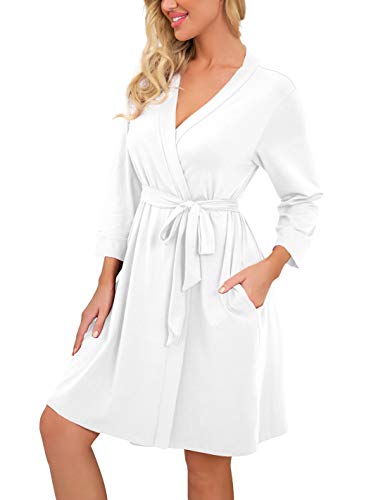 Image of PrinStory Womens Robe Lightweight Short Knit Bathrobe Soft Ladies Sleepwear with Pockets