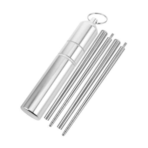 Toyvian 1セット 折りたたみ箸 鋼の箸 屋外用折りたたみ食器 コンパクトなお箸 銀の箸 箸置き 箸ケース 再利用可能な銀器 キャンプ箸 再利用可能な箸 屋外箸 Silver 304 2ペア