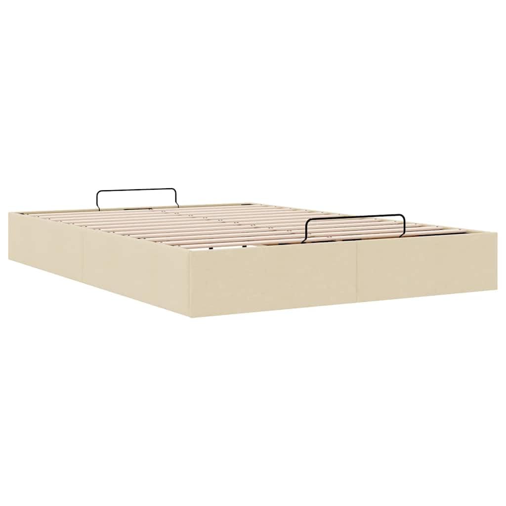 Letto ottomano in tessuto color crema, 140 x 190 cm, con vano portaoggetti e meccanismo di sollevamento idraulico, letto imbottito senza materasso, rete a doghe inclusa, portata fino a 140 kg