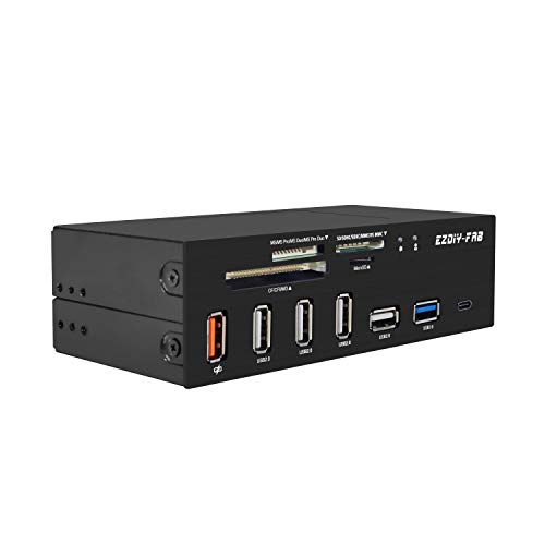 EZDIY-FAB PC Front Panel Internal Card Reader USB HUB, USB 3.1 Gen2 Type-C Port,USB 3.0 Support SD MS XD CF TF Card for Computer, Fits Any 5.25" Computer Case Front Bay