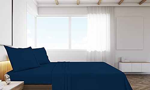 Royale Linens Queen Size Flat Sheet Only - Brushed 1800 Microfiber - Ultra Soft & Breathable - Wrinkle & Stain Resistant - Hotel Quality Flat Sheet Sold Separately - Top Sheet For Bed - (Queen, Navy) #TOP7