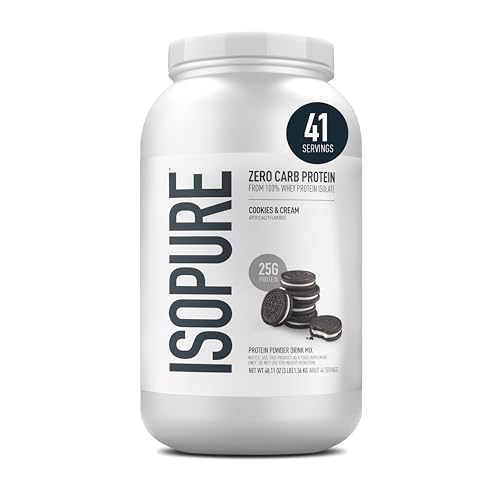 Isopure Zero Carb 100% Whey Protein Isolate Powder - 3 lbs, 1.36 kg (Cookies & Cream), 25g Protein per serve, Lactose-Free, Gluten-Free, Vegetarian protein for Men & Women.