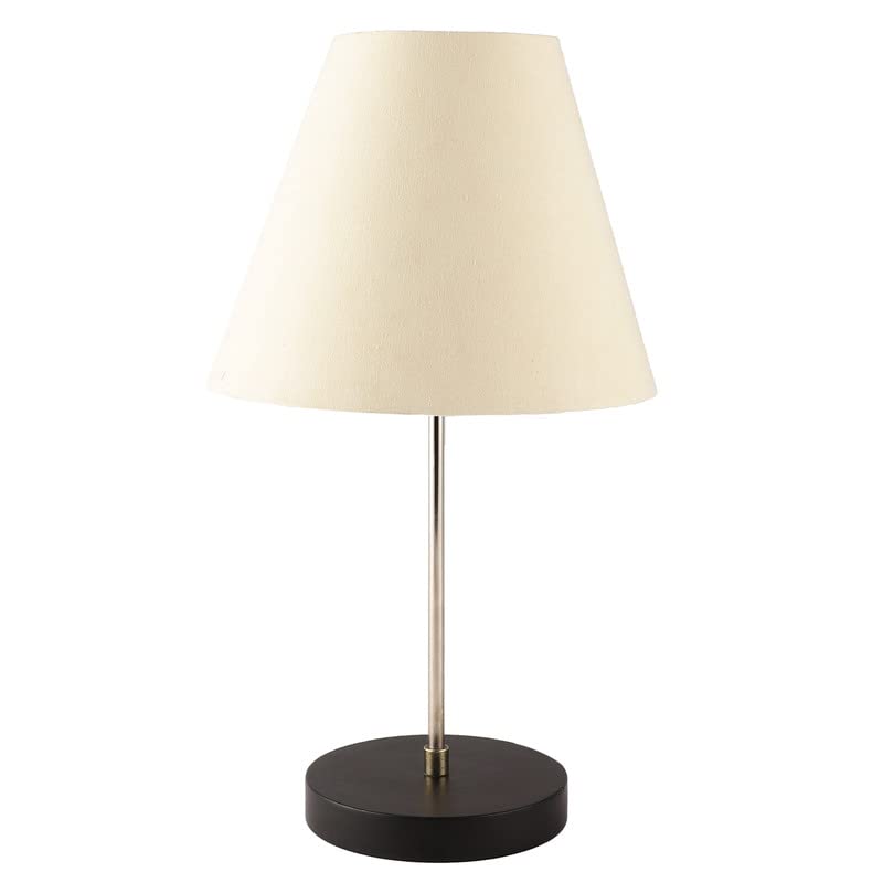 Image of Silver Table Lamp with Handmade Conical Cream Shade, Minimalist Design, for Couple Dinner /Coffee Table /Restaurant /Bedroom, On /Off Switch Long Wire