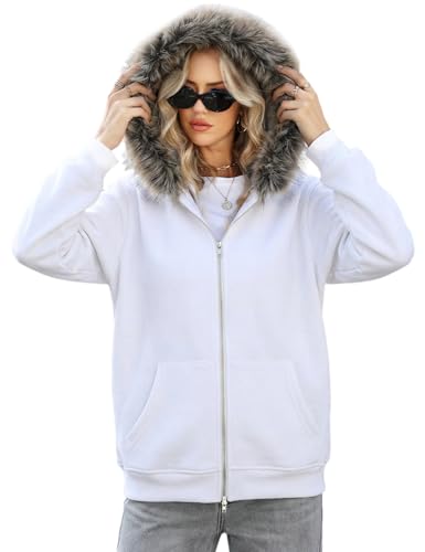 Wyeysyt Women's Y2k Hoodie Jacket Faux Fur Zip Up 2000s