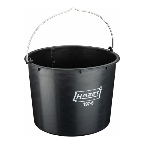 Secchio da costruzione HAZET 20 L 197-6 |con misura del litro: da 2 a 20 l,realizzato con materiali riciclati | trasporto di malta, sabbia, acqua o attrezzi in cantiere e in giardino | Made In Germany