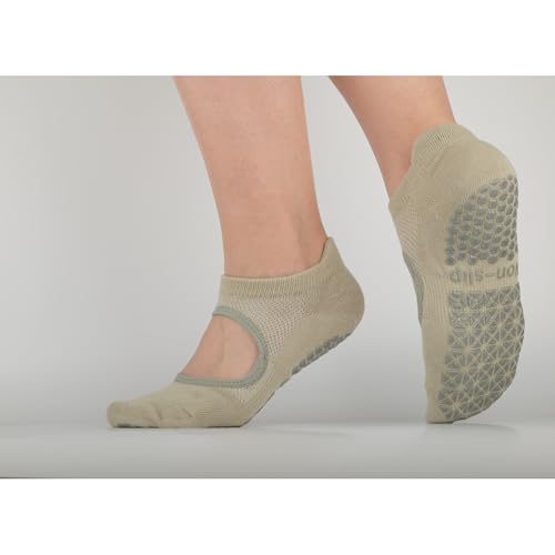 Image of Pilates Socks with Grips for Womens Athletic Gym Yoga Barre Dance Non Slip Skid Socks with Hole Cut