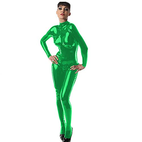 Sexy Hot Vrouwen PVC Betaalde Catsuit Coltrui Skinny Bodysuit Lange Mouw Jumpsuit Paaldansen Kostuums Plus Size Lingere - Afbeelding 5