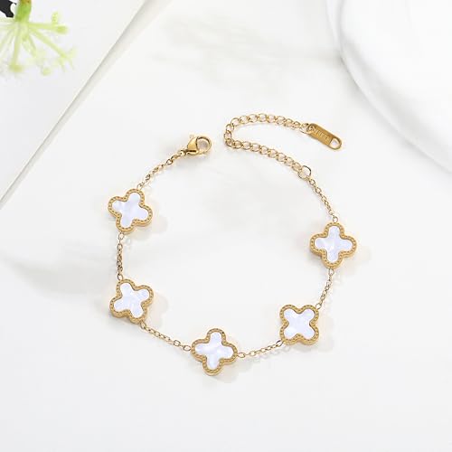 Lucky Clover Sets, 18K Gold Plated Four Leaf Bracelet, Necklace Pendant, Earrings for Women Flower Link Bracelets Set Jewelry Gifts for Women3