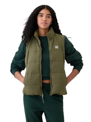 GAP Womens Logo Lightweight Puffer Jacket Olive Night XL