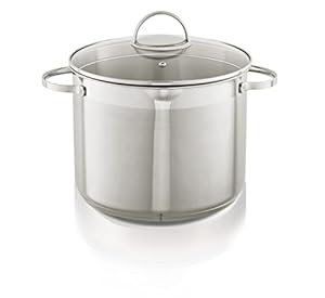 KHG Topf XXL Kochtopf 26 cm, 10 Liter Induktion, Edelstahl unbeschichtet inkl. Glasdeckel | hoher Suppentopf, Großraumtopf, Gemüsetopf | spülmaschinengeeignet, für alle Herdarten geeignet