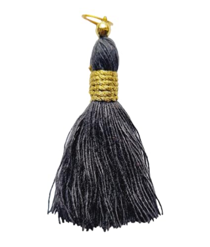 Image of Zippy Flora Micro 1.5 inch Length Cotton Handmade Tassels for Saree /Blouse /Dupatta /DIY /Decor (Pack of 12) (Dark Grey)