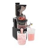 Fyssnn Spremiagrumi per frutta e verdura elettrica 500 W, spremiagrumi con spazzola e 2 tazze e contenitore da 400 ml, 60-80 giri/min, spremiagrumi lento per succhi di frutta e verdura interi (nero)