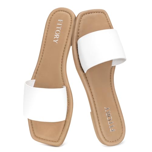 Image of FITORY Women's Slide Sandals Fashion Square Open Toe with Cushioned Footbed Slippers for Beach Size