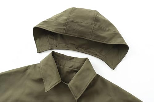 Minimalist Hooded Jacket Windproof Jacket Women Tops Loose Army Green Vintage Jacket Coat3