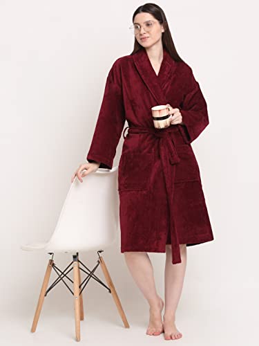 Image of CREEVA Luxury 100% Cotton Bathrobe for Men & Women | Super Soft Velour | Shawl Collar | Highly Absorbent | Ideal for Spa, Shower, Gym, Travel & Gifting