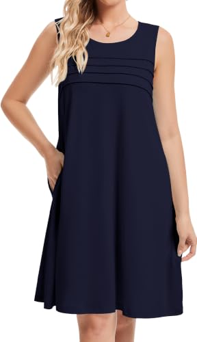 Image of CHICGAL Womens Summer Dresses Casual Loose Pleated Front Tshirt Sleeveless Tank Sundresses with Pockets 2026