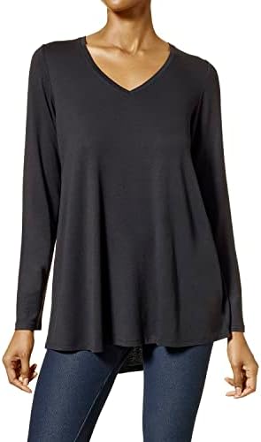 HUE Women's Perfect Legging Tunic Tee, Black – Long Sleeve, Medium