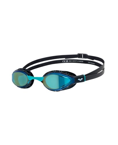ARENA Air Sonic - Gafas de natación unisex para adultos, cómodas, para hombres y mujeres, nadadores competitivos, ajuste pequeño, lente de espejo ancho, aguamarina/negro