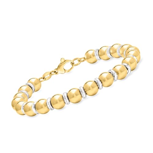 Ross-Simons Italian 18kt Gold Over Sterling and Sterling Silver Bead Bracelet