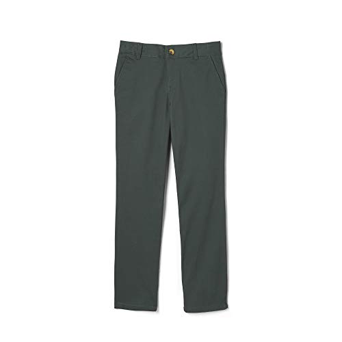 French Toast Girls' Adjustable Waist Stretch Twill Straight Leg Pant (Standard & Plus), Green, 18 Plus