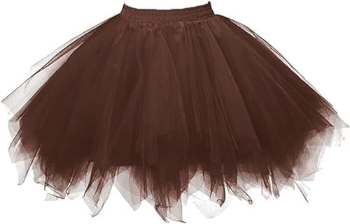 Karneval Damen 80er Puffy Tüllrock Tütü Röcke Tüll Petticoat Braun
