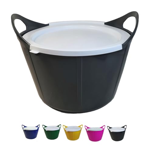 netproshop Vielseitige Flexischale 17 Liter mit Griffen mit weißem Deckel - robust & flexibel für Stall, Haushalt usw., Farbe:Anthrazit netproshop Vielseitige Flexischale 17 Liter mit Griffen mit weißem Deckel - robust & flexibel für Stall, Haushalt usw., Farbe:Anthrazit