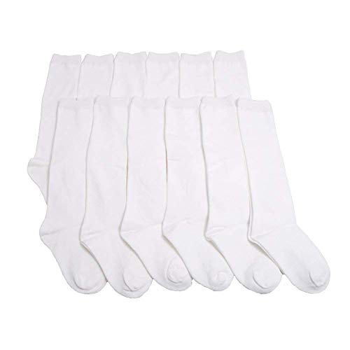 MagicLand 3 Pares Calcetines Niños Largos Blancos Hasta Rodillas Escolares Escuela Colegio Uniformes Sport (Blanco, 5-7 Y)
