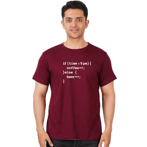 Image of DUDEME 5 Pm Coffee or Beer T-Shirt, 100% Cotton T-Shirts for Programmer, Coding, Developer, Software Mens, Round Neck T Shirts for Women, Half Sleeve Tshirt for Men
