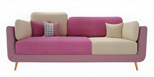 Image of Modern & Luxury Cushioned Couch Relax sectional Sofa in Fabric & Velvet and Heavy Duty Sofa Ideal for bedrooms, Living Rooms, Guest Rooms, Homes, and Office-(3 Seater Pink & Beigee).