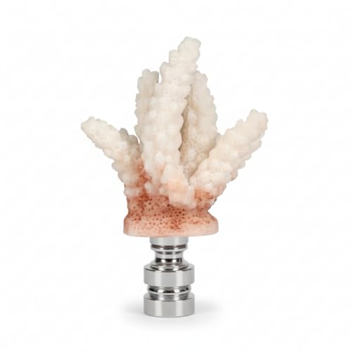 Image of Royal Designs, Inc. Sea Life Lamp Finial, Medium Coral, Two-Tone White, Polished Silver Base, Replacement Finial for Table or Floor Lamps