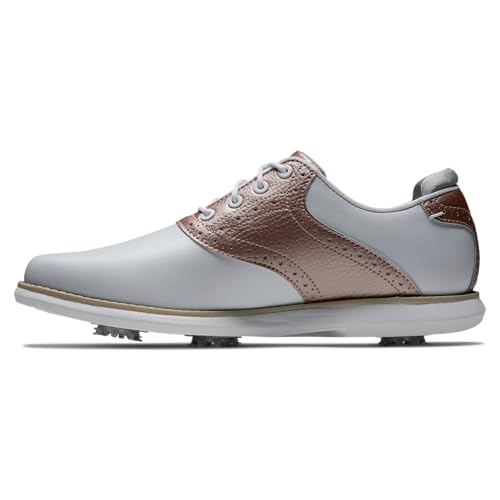 FootJoy Women's Traditions Previous Season Style Golf Shoe, White/Rose Gold, 93