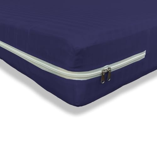 WELLFIT Cotton Mattress Cover/Protector Premium Stripe Pattern Cotton Mattress Cover for Single Size Bed with Zip/Chain/ 3×6.5 ft / 36×78×6 inch/Blue