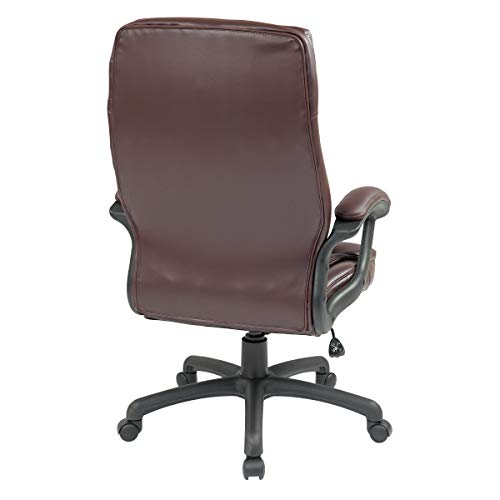 Office Star Ec Series Executive Bonded Leather High Back Adjustable Office Chair With Thick Padded Contour Seat And Locking Tilt Control, Burgundy #TOP2