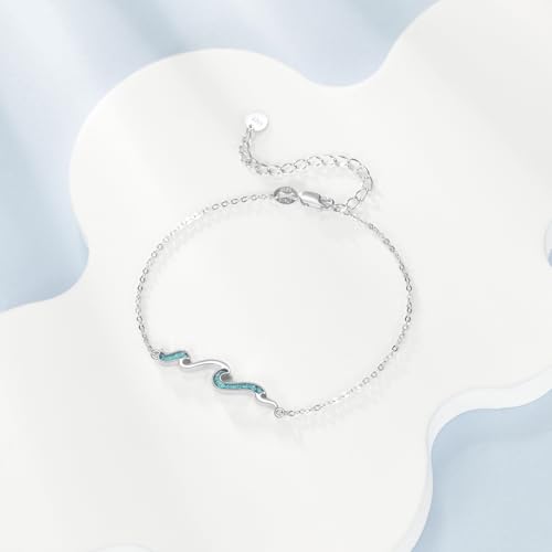 URONE Wave Bracelet 925 Sterling Silver Turquoise Wave Bracelet Ocean Beach Jewelry Gifts for Women4