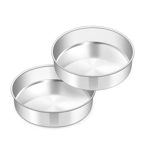 TeamFar Cake Pan Set of 2, 8 Inch Cake Pan Round Tier Tins Set Stainless Steel, Healthy & Heavy Duty, Mirror Finish & Easy Clean, Dishwasher Safe