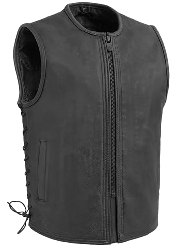 First Mfg Co - Venom - Men's Motorcycle Biker Riding Black Leather Vest - 2X Large - Adjustable Lacing Conceal Carry Pockets