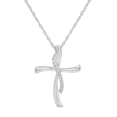 Amanda Rose Collection Sterling Silver 1/10 Carat TW Real Diamond Cross Pendant Necklace for Woman on an 18 inch Sterling Silver Chain | Real Diamond Necklaces for Women