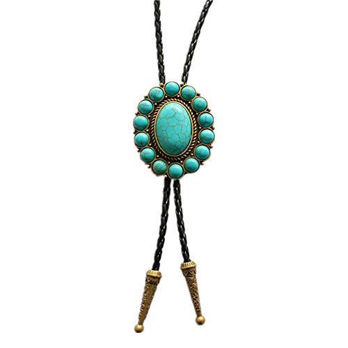 Image of Turquoise Agate Granite BOLO Tie for Men Women Leather Wedding Necklace Western Cowboy Necktie
