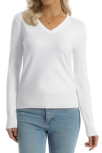 Image of QUALFORT Women's Sweaters Long Sleeve Soft Lightweight Basic Knitted Pullover Sweater