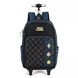 Mochila De Rodinha e Costas Super Mario Xadrez Azul Luxcel