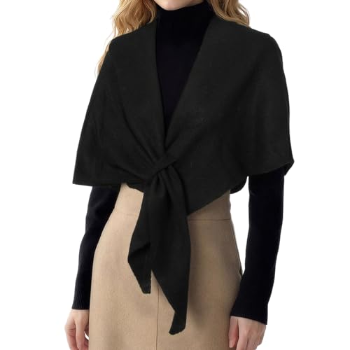RIIQIICHY Women Black Pashmina Shawl Wraps Ladies Triangle Sweater Scarf Cardigan Knitted Poncho Cape for Autumn Winter