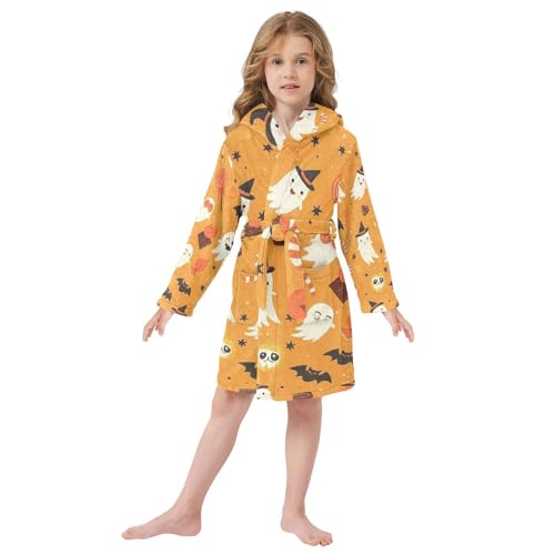 GuoChe Bathrobe For Kids Girls Orange Bat Halloween Pattern Hooded Robe2