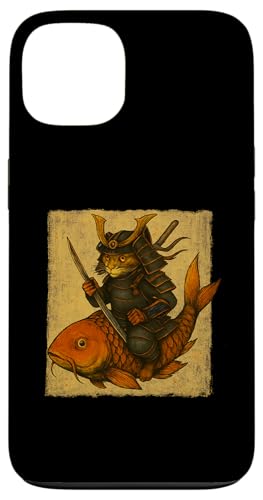 日本の猫乗りの鯉魚 浮世絵 侍 木版画 スマホケース iPhone 13 用