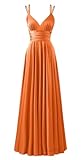 Vestido de princesa para dama de honor, con tirantes delgados, vestido de graduación, vestido largo de satén formal para fiesta de noche, vestido largo ZMKI618, naranja, 48 Grande
