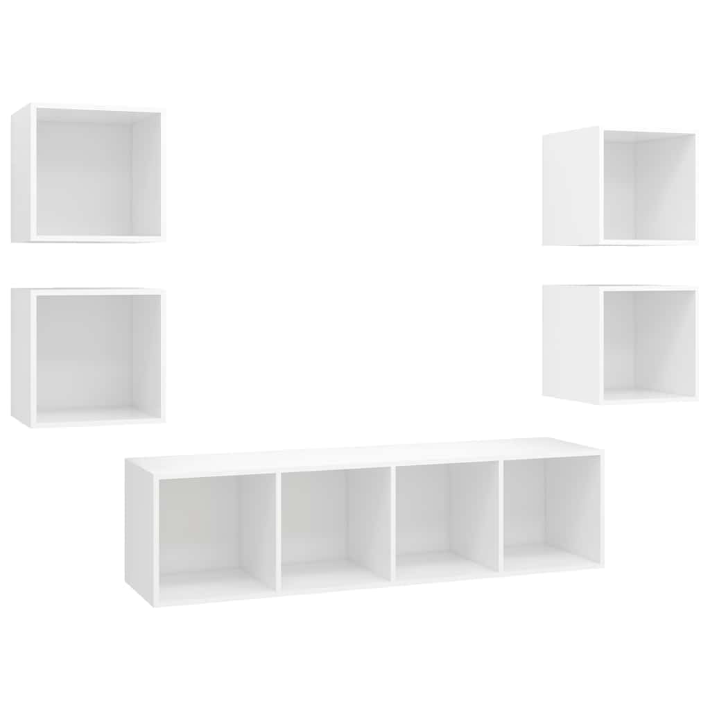 Meuble TV suspendu mural blanc en bois composé : optimisez l'espace avec 5 unités modulaires
