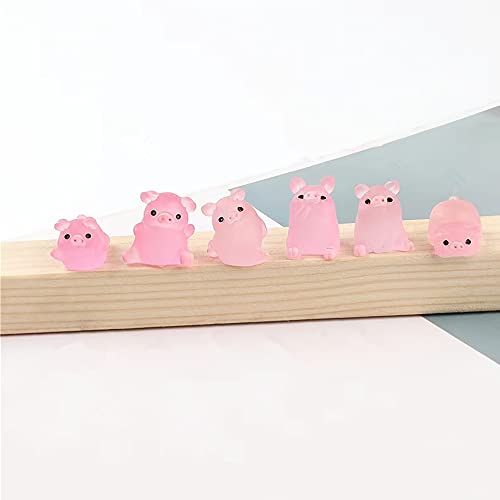 12Pieces Mini Resin Glow Pig Mini Portrait Mini Fairy Garden Landscape Aquarium Decorative Pot Decoration Diy Christmas Birthday Party Clay Amulet (Pink) #TOP2
