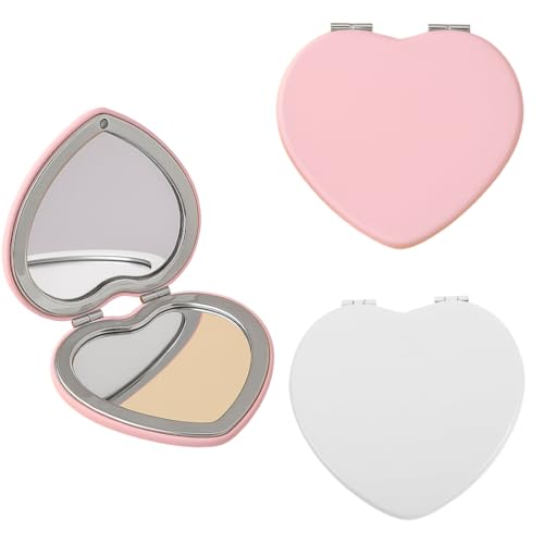 KEWUF 2 Pcs specchietto da borsetta, Specchio pieghevole rotondo 7,5 CM per il trucco Specchio per il trucco professionale bifacciale(un lato ingrandito l'altro normale) Specchio con superficie in Pu