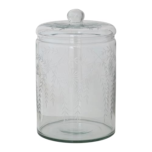 Creative Co-Op 7.25 Quart Hand-Blown Glass Jar with Etched Botanical Design and Lid, Clear by Creative Co-Op - Image 3