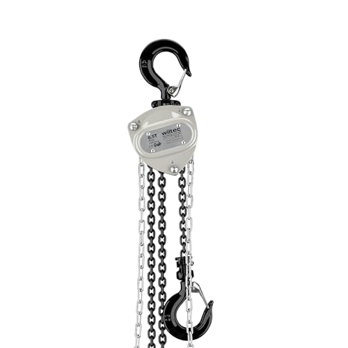 Wiltec Palan à chaîne manuel V21-0.5 ultraléger et compact – Capacité de levage 0,5 t – Hauteur de levage 3 m – Chaîne 3 m – Palan mécanique de levage pour atelier